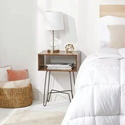 MDesign Modern Industrial Side Table With Storage Shelf - 2-Tier Metal And Wood End Table - Minimal Mid Century Design - Accent Furniture For Living Room And Office - Brown/Bronze