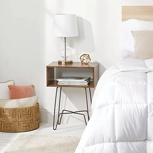 MDesign Modern Industrial Side Table With Storage Shelf - 2-Tier Metal And Wood End Table - Minimal Mid Century Design - Accent Furniture For Living Room And Office - Brown/Bronze