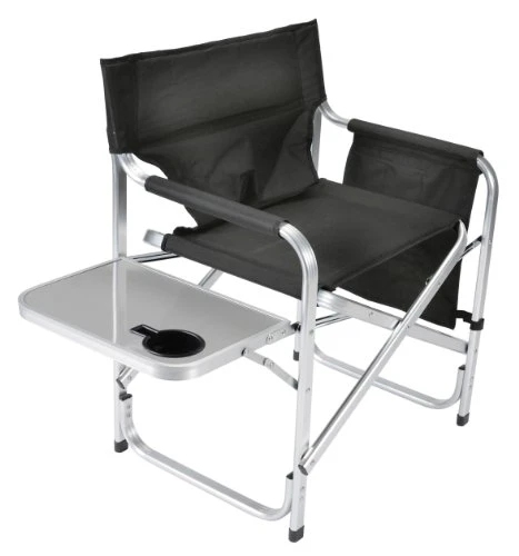 Faulkner Aluminum Director Chair With Folding Tray And Cup Holder, Black