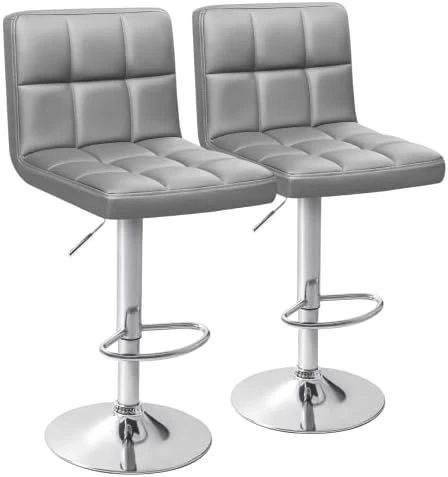 Homall Bar Stools Modern PU Leather Adjustable Swivel Barstools, Armless Hydraulic Kitchen Counter Bar Stool Synthetic Leather Extra Height Square Island Barstool With Back Set Of 2(Black) - Image 12