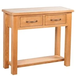 VidaXL Console Table With 2 Drawers Solid Oak Wood 32.7"x11.8"x28.7"
