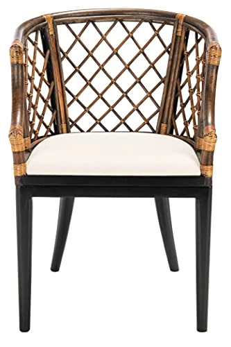 Safavieh Home Collection Carlotta Natural Wash/White Cushion Living Dining Room Bedroom Office Foyer Arm Chair SEA4013C, Brown/Black - Image 2