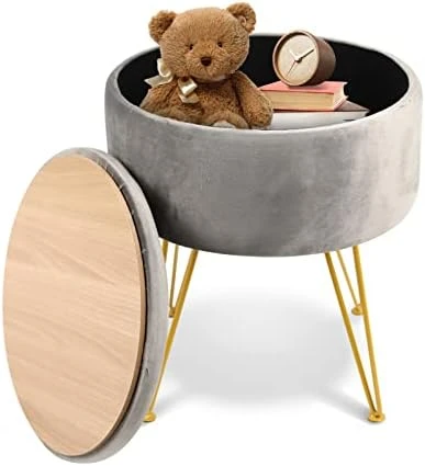 ECOMEX Velvet Round Ottoman With Storage, Metal Legs, Coffee Table Tray Cover Footstool Makeup Vanity Stool Modern Furniture For Living Room Bedroom, Green - Image 7