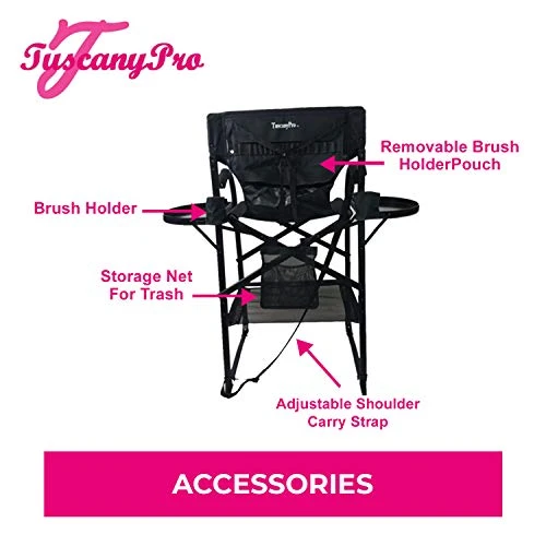 Tuscany Pro Bridal Tall Heavy Duty Director Chair With Mini Ring LED Light - Perfect For Wedding Makeup For Bride - Italian Design With Adjustable Seat Height - Carry Bag Included - Image 3