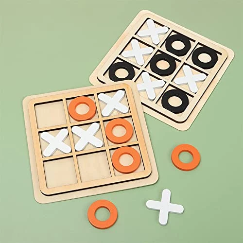 GENERIC WAVYS Tic Tac Toe Wooden Board Game Table Toy Player Room Decor Tables Family XOXO Decorative Pieces Classic Wood Game For Kids Fun Indoor Game Night Activity For Boys And Girls,Black And White - Image 2