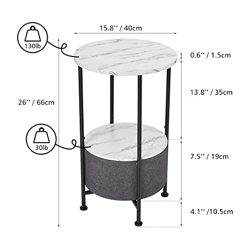 LEMONDA 26" High Marble White Round End Table With Storage,Small 2 Tiers Round Side Table With Basket For Living Room Bedroom,Round Sofa Table Nightstand Bedside Table For Small Spaces - Image 3