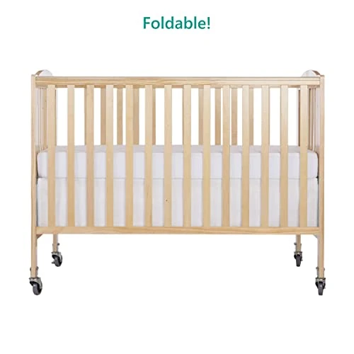 Dream On Me Folding Full Size Convenience Crib In Natural, Two Adjustable Mattress Height Positions, Comes With Heavy Duty Locking Wheels, Flat Folding - Image 4
