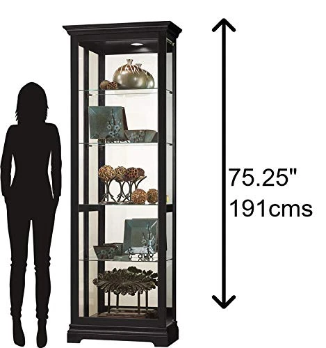 Howard Miller Brantley II Curio Cabinet 680-672 β Black Satin Finish, Vertical Home Decor, Four Glass Shelves, Five Level Display Case, No Reach Light, Sliding Doors - Image 5