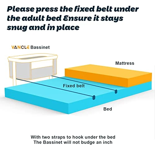 VANCLE Baby Bassinet Bedside Crib For Baby Sleeper, Portable Mesh Bassinet With Wheels & Comfy Mattress, Height Adjustable Baby Bed For Infants & Newborn Baby Boy & Girl (Light Grey) - Image 5