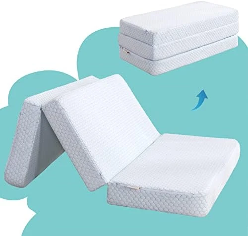 Hush Hutting 5" Memory Foam Crib Mattress, Dual Sided Waterproof Toddler Bed Mattress, Double-Layer Baby Mattresses For Infant And Toddler With Removable Bamboo Mattress Cover - White & Blue - Image 10