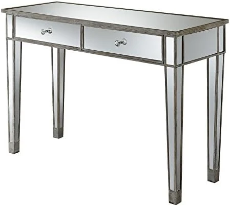 Convenience Concepts Gold Coast Mirrored Desk, Silver/Mirror & Concepts Gold Coast Mirrored End Table With Drawer, Silver/Mirror - Image 12