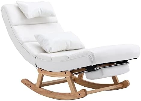 Modern Rocking Lounge Chair, Upholstered Glider Chair For Adults, Accent Rocker Chair With Large Back & Pull Out Pedal, Lie Or Sleep Lazy Chair For Living Room, Bedroom, Balcony (Light Blue Polyester) - Image 14