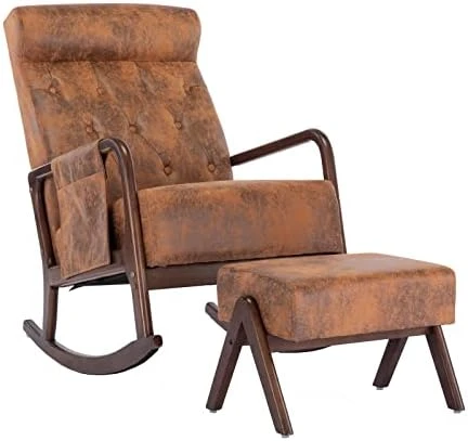 GNIXUU Glider Chair With Ottoman, Rocking Chair For Nursery, Upholstered Fabric Rocking Armchair Indoor With High Backrest For Living Room(Beige) - Image 11