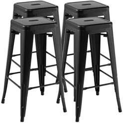 COSTWAY Bar Stools Set Of 4, 30” Bar Height Metal Stools With Rubber Footpads & Handling Hole, X-Shaped Reinforced Design, Stackable Stools, For Kitchen, Dining Room, Pub (Black, 30‘’)