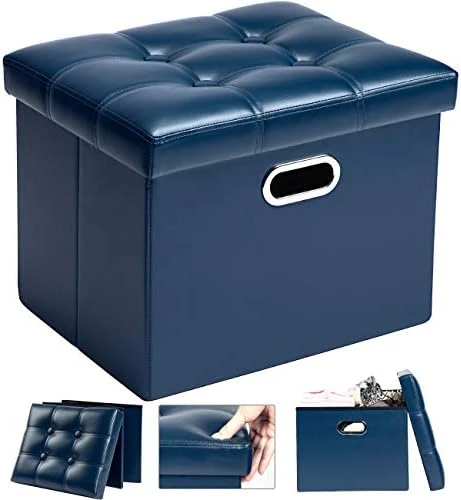 COSYLAND Ottoman With Storage Folding Leather Ottoman Footrest Foot Stool Black Ottoman For Room Small Rectangle Collapsible Bench Furniture With Handles Lid Toy Chest 17x13x13in - Image 7