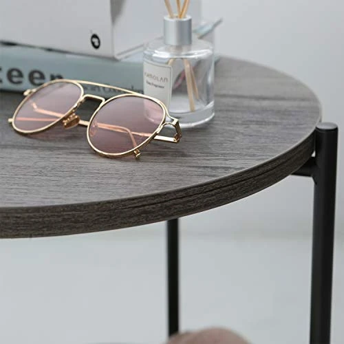 Tray Metal End Table Side Table Round Tray Removable Tray Outdoor & Indoor Drink Snack Coffee Table Telephone Table (Black(2 Plates)) - Image 5