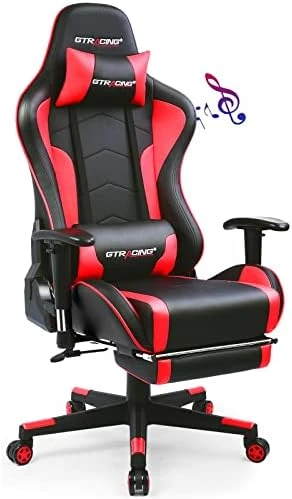 GTRACING Gaming Chair With Footrest Speakers Video Game Chair Bluetooth Music Heavy Duty Ergonomic Computer Office Desk Chair Red - Image 11