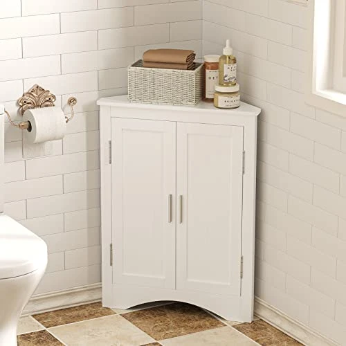 QSSLLC Bathroom Corner Cabinet, Home Floor Corner Storage Cabinet With Two Doors & Adjustable Shelves, Freestanding Storage Cabinet For Bathroom, Bedroom, Kitchen - Image 5