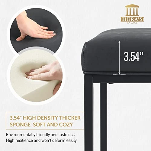 HERA'S PALACE Bar Stool Counter Height Modern Barstools Bar Height Without Back, 24" Leather Bar Chairs Industrial With Footrest For Kitchen, Living Room, Dining Bar, Indoor, Black - Image 3