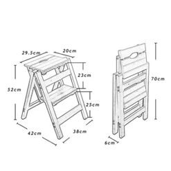 Wooden Folding Step Ladder 2 Steps Stool Portable Ladder Chair Non-Slip Compact Milti-fuction Safety Household Small Foot Stools Stairs Chair (Color : A)