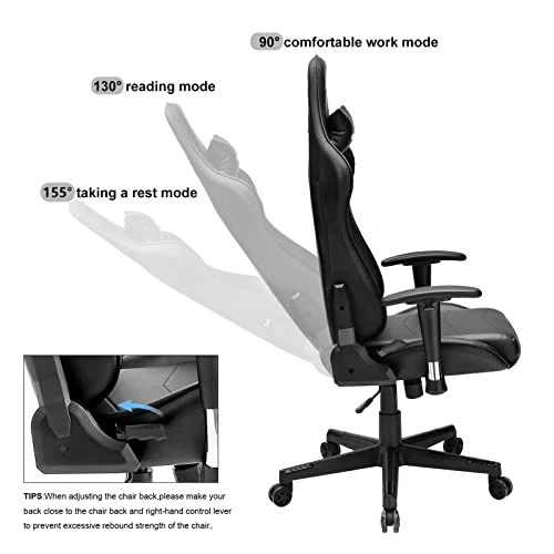GTRACING Gaming Chair Racing Office Computer Ergonomic Video Game Chair Backrest And Seat Height Adjustable Swivel Recliner With Headrest And Lumbar Pillow Esports Chair,Black - Image 3