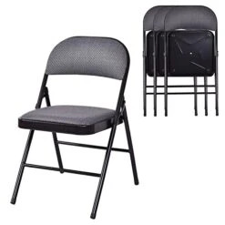 ARLIME 4-Pack Folding Chair, Portable Chairs With Upholstered Padded Seat And Back, Metal Frame Home Office Chairs, Set Of 4