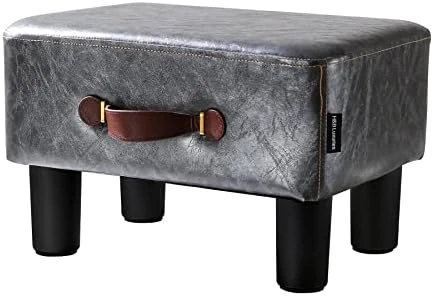 H&B Luxuries Footstool Small Ottoman, PU Leather Small Ottoman Foot Rest,16.14" Extended Rectangular Footstool With Carry,Ottoman For Living Room, Bedroom, Couch,Patio,Cloakroom (Black) - Image 9
