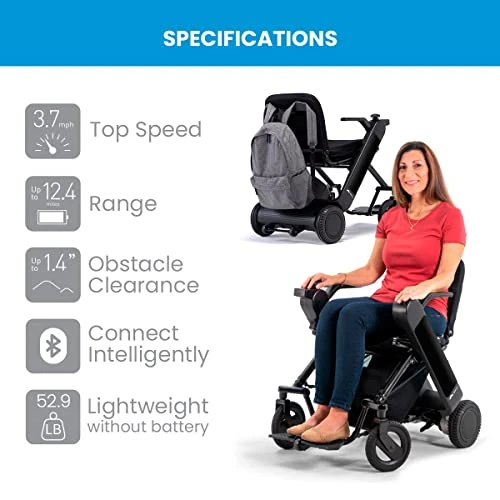 WHILL Model F Power Chair - Convenience And Performance - With Foldable Design, Smart Technology, And Remote Control Via App - A Perfect Mobility Solution For Adults And Elderly. - Black (One Size) - Image 4