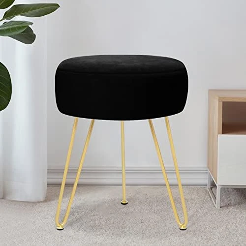 YOONIC Velvet Soft Modern Vanity Stool -Round Footrest Stool Ottoman Side Table Seat Dressing With Golden Metal Leg And Sponge Filling,Upholstered Foot Rest, For Living Room And Bedroom Pink - Image 7