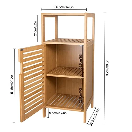 Purbambo Bathroom Bamboo Storage Cabinet, Freestanding Floor Cabinet With Door And Shelf For Bathroom, Living Room, Bedroom, Hallway, Kitchen - Image 2