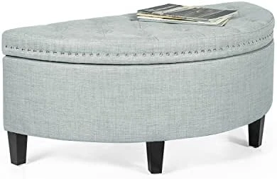 Homebeez 43.5" Half Moon Storage Ottoman Bench, Lift Top Faux Leather Storage Ottoman Bench For Bedroom Living Room (Light Brown) - Image 10