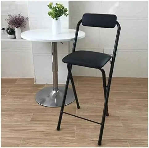 UDHSV Folding Bar Stool With Backrest,PU Leather Padded Counter Height Foldable Stool,Portable Folding Stool For Adults Tall Bar Stools For Outdoor Kitchen Shop Cafe,Black,27.5in - Image 10