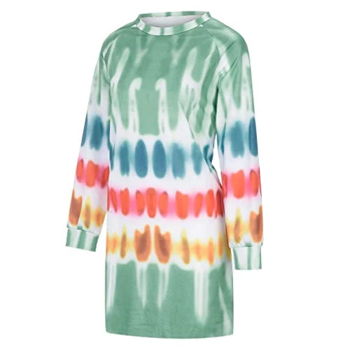 Franterd Women's Tie-Dye Sweatshirts Oversized Long Sleeve Crewneck Loose Casual Mini Dress - Image 5