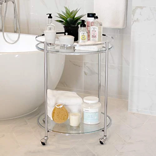 Studio Designs Home Chrome With Clear Veranda Round Metal And Glass Bar Cart, 24" W X 24" D X 29" H - Image 3