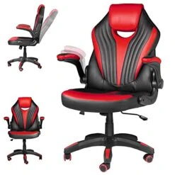 MUZII Gaming Chair, Gamer Chairs For Adults, Video Game Chairs, Swivel Computer Chair With Adjustable Height, Comfortable Office Desk Chair With Wheels, Racing Gaming Chair For Adults Teens, Red