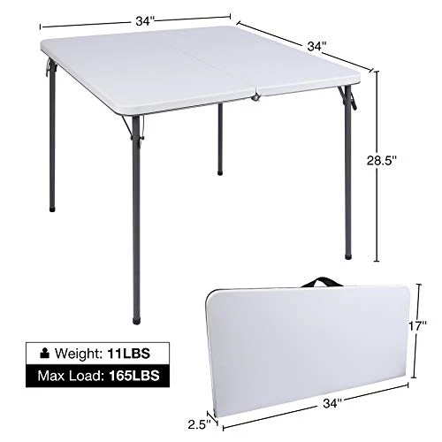 REDCAMP 34" Square Folding Card Table With Resin Top, Portable Fold In Half Small Card Tables With Collapsible Legs For Adults Indoor Outdoor Use, White - Image 3
