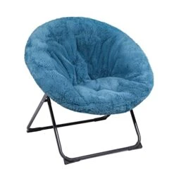 Ubon Cozy Chair Faux Fur Saucer Chair Oversized Folding Papasan Chair Comfy Moon Chair For Bedroom Living Room-Blue