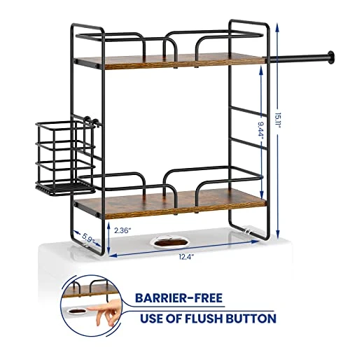 SEIRIONE 2-Tier Over The Toilet Storage Shelf,Wooden Toilet Shelf Organizer With Toilet Paper Holder Storage,Compact Bathroom Toilet Shelf Over Toilet Tank Tray With 3 Mounting Options,Rustic Brown - Image 3