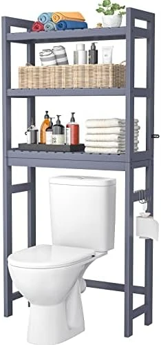 Homykic Over The Toilet Storage, Bamboo 3-Tier Over-The-Toilet Space Saver Organizer Rack, Stable Freestanding Above Toilet Stand With 3 Hooks For Bathroom, Restroom, Laundry, White - Image 7