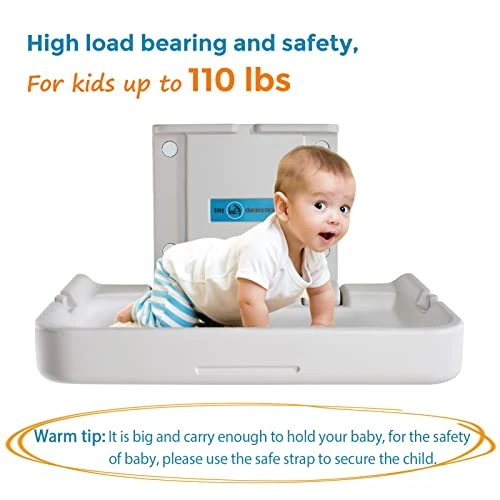 KISTEX Baby Changing Station, Horizontal Diaper Changing Table With Safety Straps, Wall Mounted Changing Tables For Home Commercial - Image 4