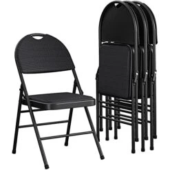 COSCO Essentials Commercial XL Comfort Fabric Padded Metal Folding Chair With Contoured Seat Back, 300 Lb. Weight Rating, Triple Braced, 4-Pack, Black
