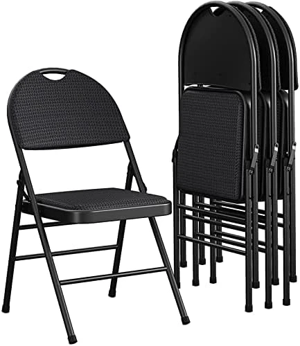 COSCO Essentials Commercial XL Comfort Fabric Padded Metal Folding Chair With Contoured Seat Back, 300 Lb. Weight Rating, Triple Braced, 4-Pack, Black - Image 6