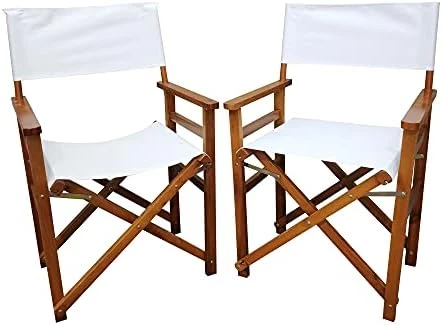 WEI WEI GLOBAL Set Of 2 19β Folding Director Chairs, Classic Height, Natural Hardwood Frame With White Canvas - Image 7