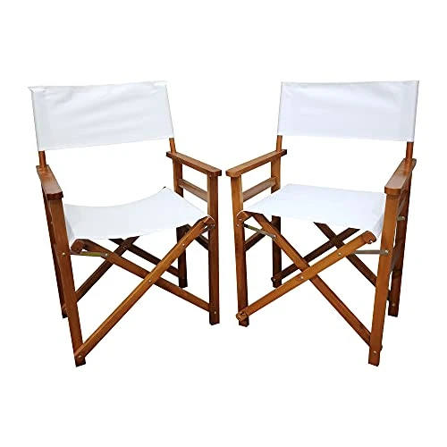 WEI WEI GLOBAL Set Of 2 19β Folding Director Chairs, Classic Height, Natural Hardwood Frame With White Canvas