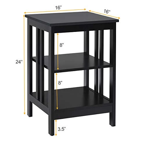KOTEK 3-Tier Nightstand Set Of 2, Wooden Sofa Side Table With Storage Shelves, Stable Structure, Accent Table Bedside Table End Table For Bedroom, Living Room, Easy Assembly (Black) - Image 2