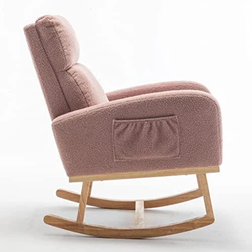 RPSSAT Indoor Rocking Chair Nursery,Comfy Glider Chair ,Teddy Velvet Reading Chair,Modern Lounge Chair,Supportive Nursing Chair (Pink) - Image 2