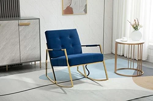 Velvet Accent Rocking Armchair, Modern Uplostered Tufted Nursery Glider Rocker With Armrest And High Backrest, Comfy Side Armchair For Living Room Apartment Bedroom Office (Orange) - Image 7