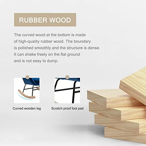 Kiztir Velvet Rocking Chair Nursery, Modern Rocking Chair With High Backrest, Comfy Accent Glider Chair For Nursery, Living Room, Bedroom (Navy) - Image 4