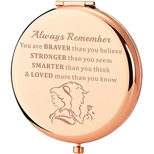 KEYCHIN Beauty Fairy Movie Pocket Mirror Princess Belle Fans Gifts Always Remember You Are Braver Stronger Smarter Than You Think Compact Mirror For Women Girls Teenagers (Beauty Beast Mirror-RG)