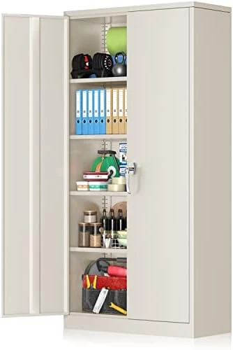 Greenvelly Locking Metal Cabinet With 2 Doors, Tall Steel Storage Cabinet With 4 Adjustable Shelves,72β Lockable Metal Welded Storage Cabinet Lock For Office, Garage, Kitchen,Laundry Room (Black) - Image 10